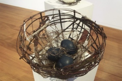 Tracy Hopkirk: <em>A Measure of Time</em>, old bits and pieces (metal tape measure, leather bookmarks, wood, bone, genuine emu egg and feathers).