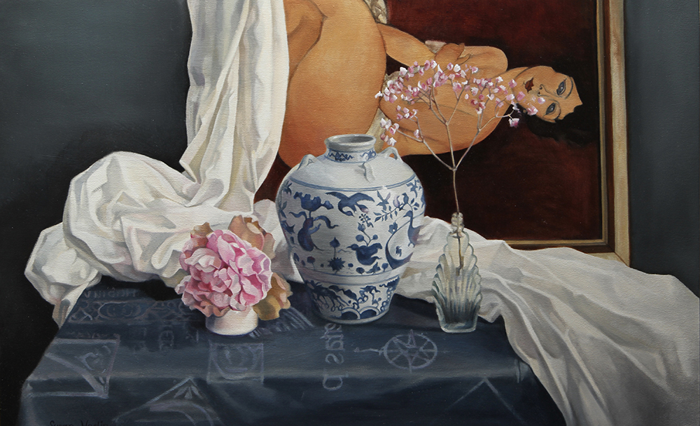 Susan Heslin: Flowers for Jeanne, oil on wood panel, 2020