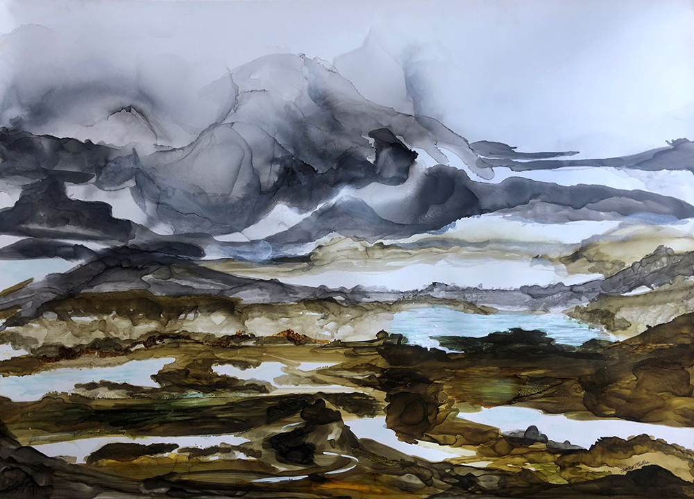 Tracey Miller: Distant Valleys, ink on Yupo